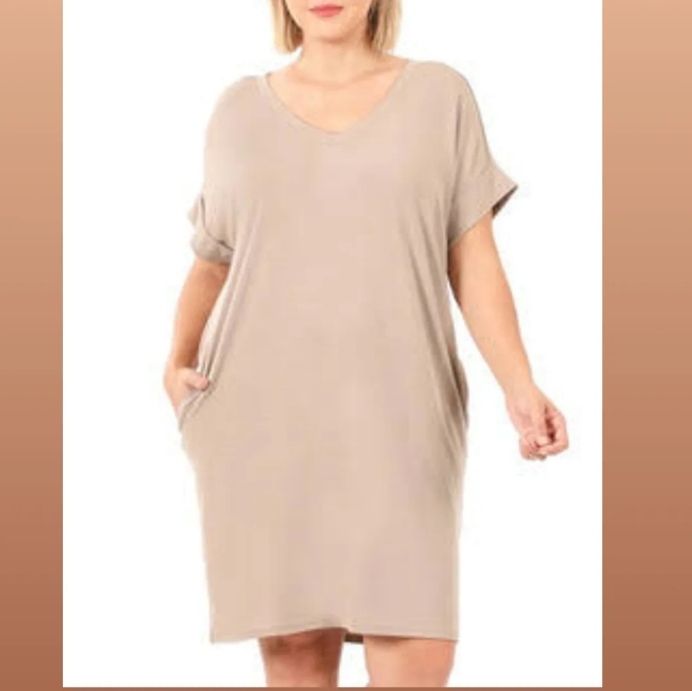 💖 Plus size Beige Tunic Dress 💞 - Picture 3 of 13